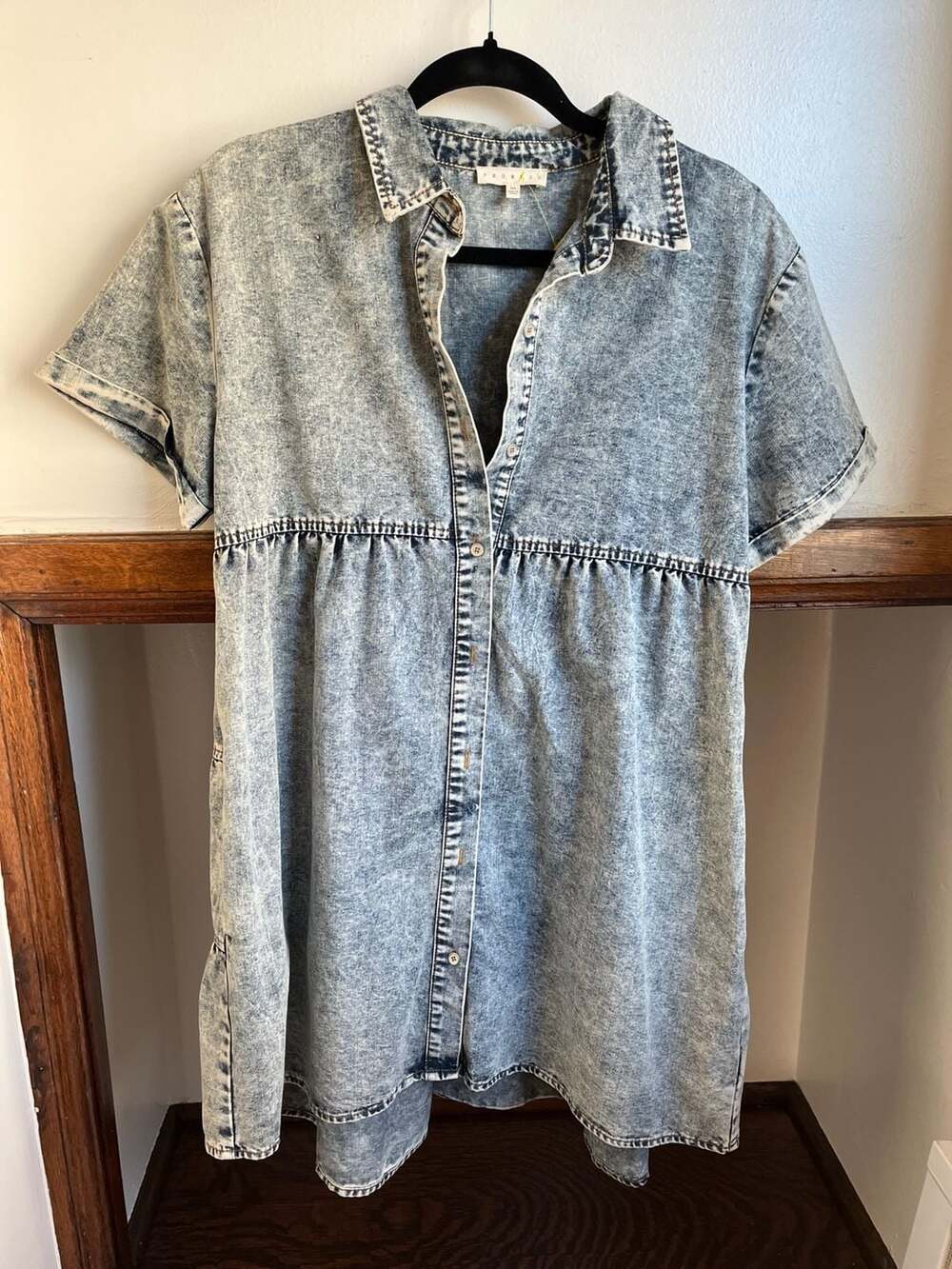 PROMESA Acid Wash Tiered Denim Mini Shirt Dress Medium